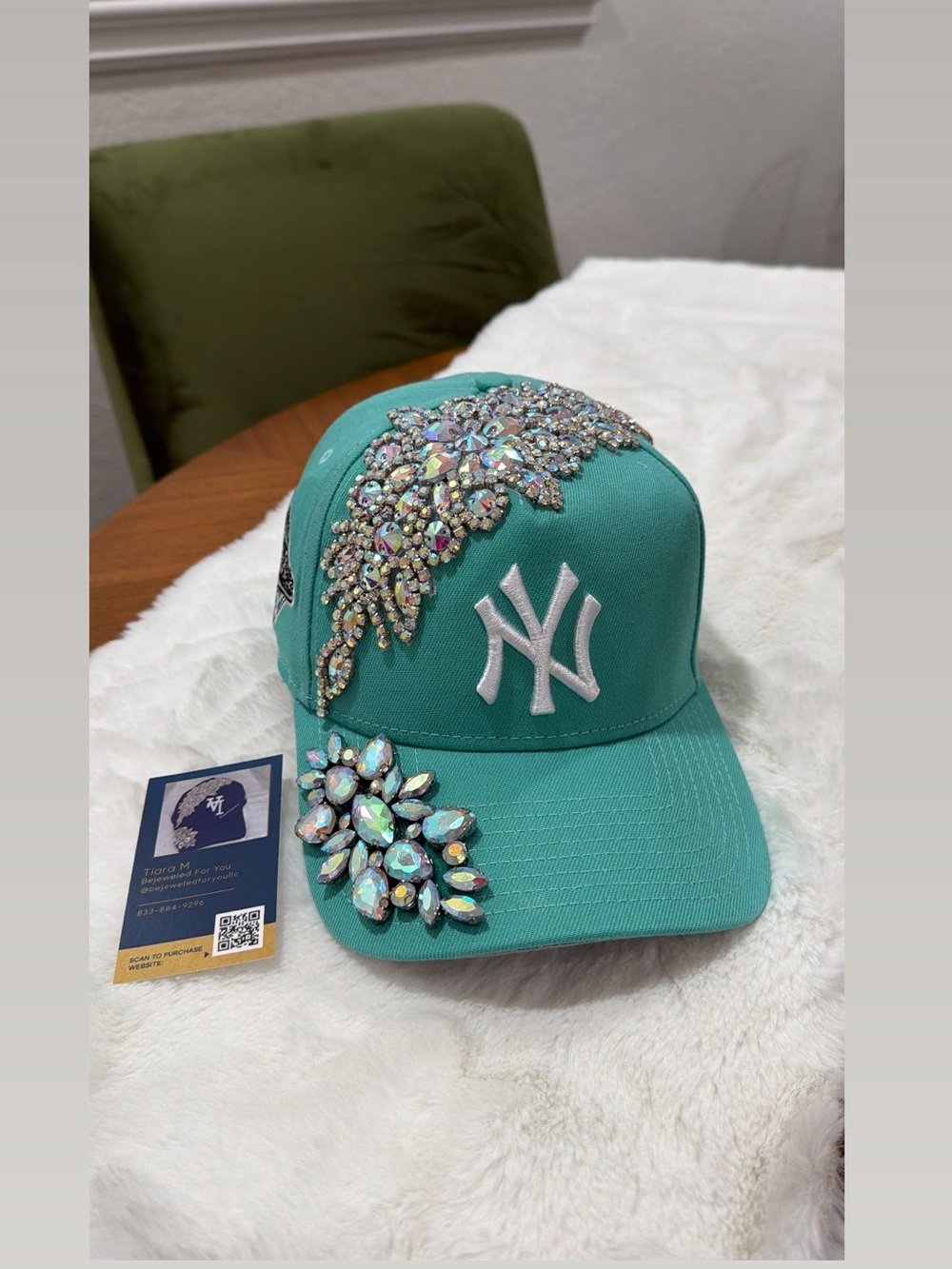 New Era Turquoise Crystal-Embellished NY Cap